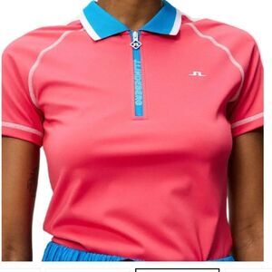 NWOT J. Lindeberg Women's Kourtney 1/4-Zip Polo Pink & Blue in Size XS